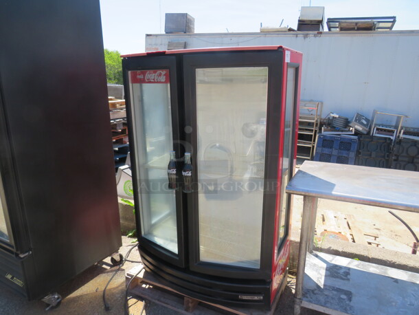 One Beverage Air 2 Door Glass Display  Cooler With 2 Racks. Working Not Cold. 115 Volt. Model# MM14GE. 37X24X56 - Image 1 of 5