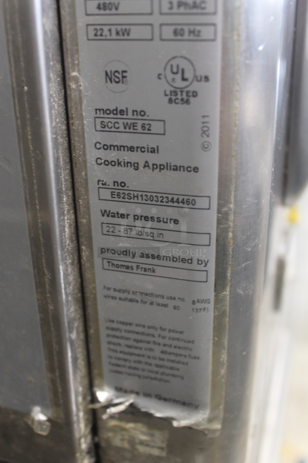 2013 Rational SCC WE 62 / SCC WE 102 Self Cooking Center Commercial Stainless Steel Electric Double Deck Combi Oven With Steel Pan Racks On Commercial Casters. 480V, 3 Phase. 2 Times Your Bid!  - Image 7 of 9