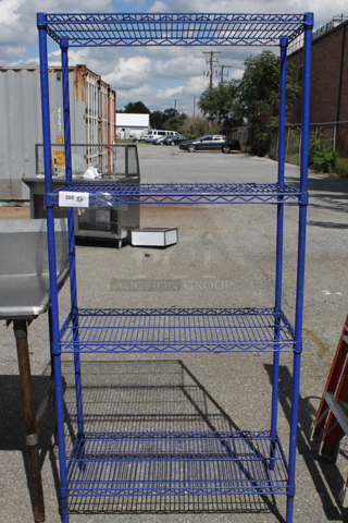 Blue Finish 4 Tier Wire Shelvling Unit. BUYER MUST DISMANTLE. PCI CANNOT DISMANTLE FOR SHIPPING. PLEASE CONSIDER FREIGHT CHARGES.