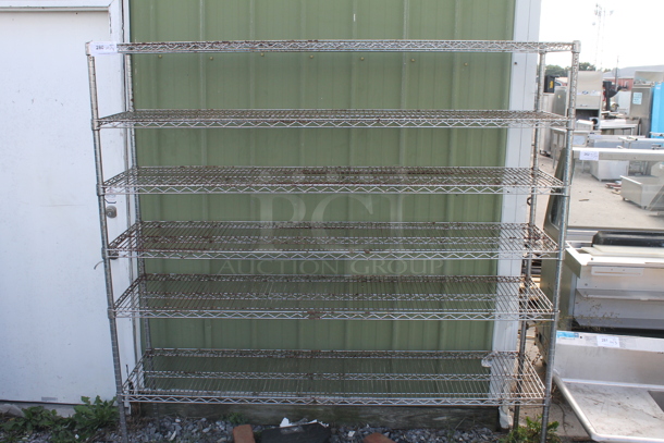 Chrome Finish 6 Tier Wire Shelving Unit. BUYER MUST DISMANTLE. PCI CANNOT DISMANTLE FOR SHIPPING. PLEASE CONSIDER FREIGHT CHARGES. - Image 1 of 2