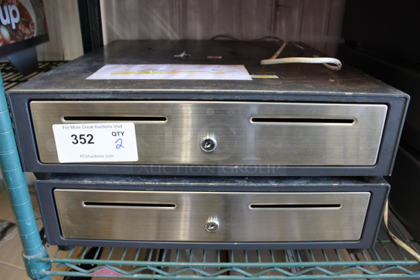 2 Black Metal Cash Drawer w/ Stainless Steel Face. 19x19.5x5. 2 Times Your Bid!