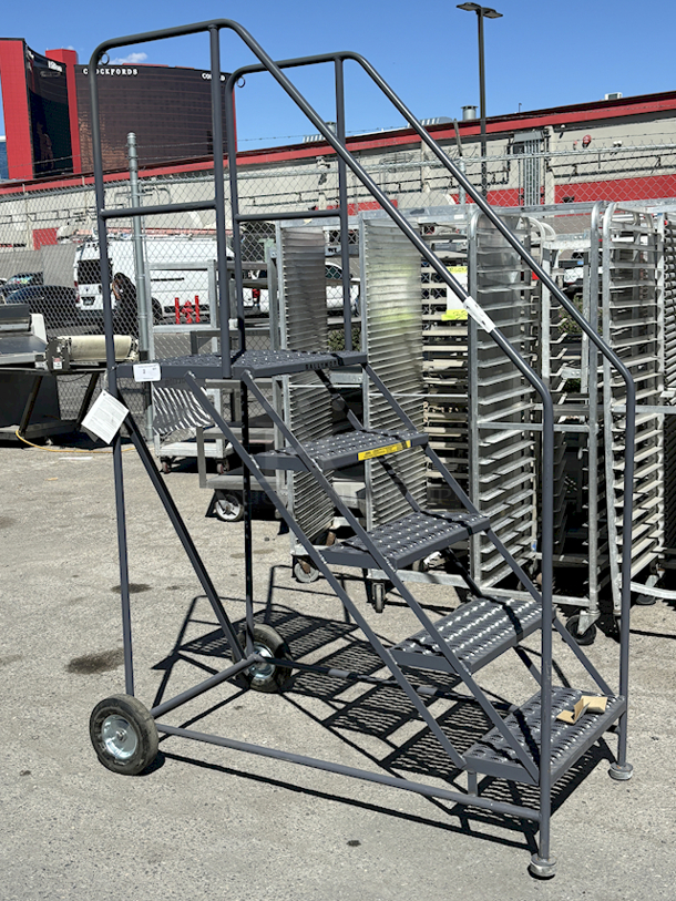 BRAND NEW SCRATCH & DENT! Ballymore TA-5-24 5-Step Gray Steel 59-Degree Slope Rolling Truck / Dock Access Ladder with 24"" Wide Steps. 32x53x80
 - Image 4 of 10