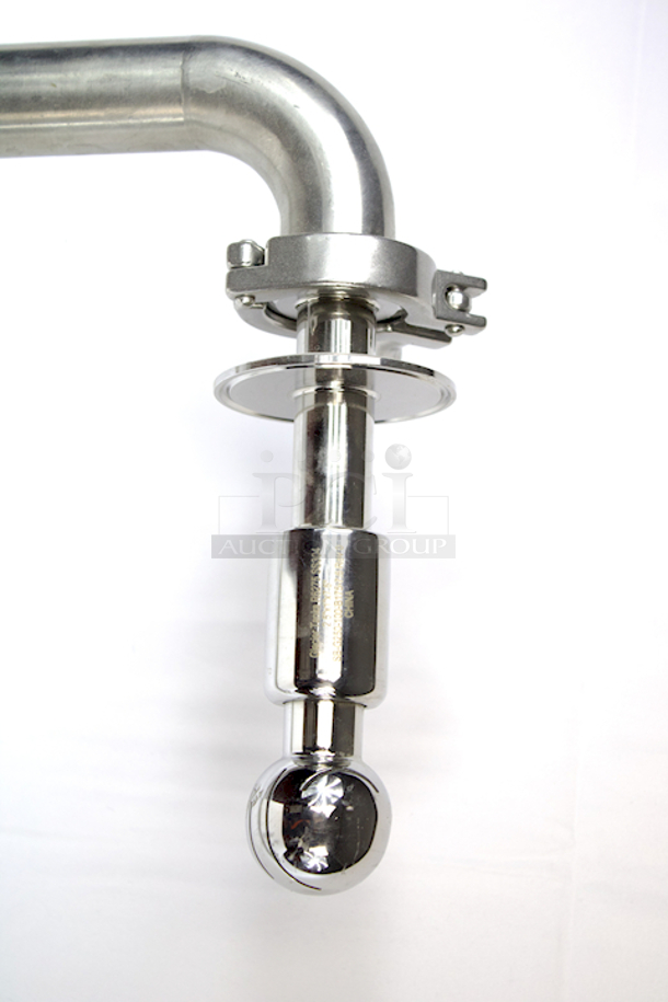 NEW/NEVER USED COMPLETE 1-1/2” Tri-Clamp CIP Arm With SB-G250-100-B175-7.5 Rotating CIP Spray Ball, ¼” Hose Barb For Sight Glass Tubing (At Top), 1-1/2” Tri-Clamp “T” Valve  With 1/4" NPT Fitting For Pressure Valve, 1-1/2” Tri-Clamp Butterfly Valve Drain - Image 4 of 4