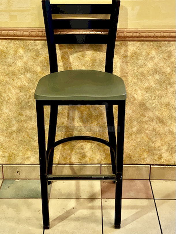 PRISTINE CONDITION! Pair of Plymold Quest Ladderback Steel Barstools with Composite Seat.

Overall Product Height	43"
Overall Product Depth	18"
Overall Product Width	16.25"
Seat Height	30"
Seat Depth	15.75"
Seat Width	16.375"

3x Your Bid - Image 5 of 6