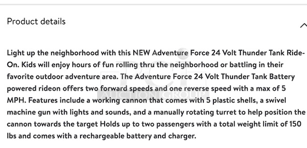 AWESOME!! Adventure Force 24 Volt Thunder Tank ARMY GREEN Ride-On With Working Cannon and Rotating Turret! - Image 3 of 4