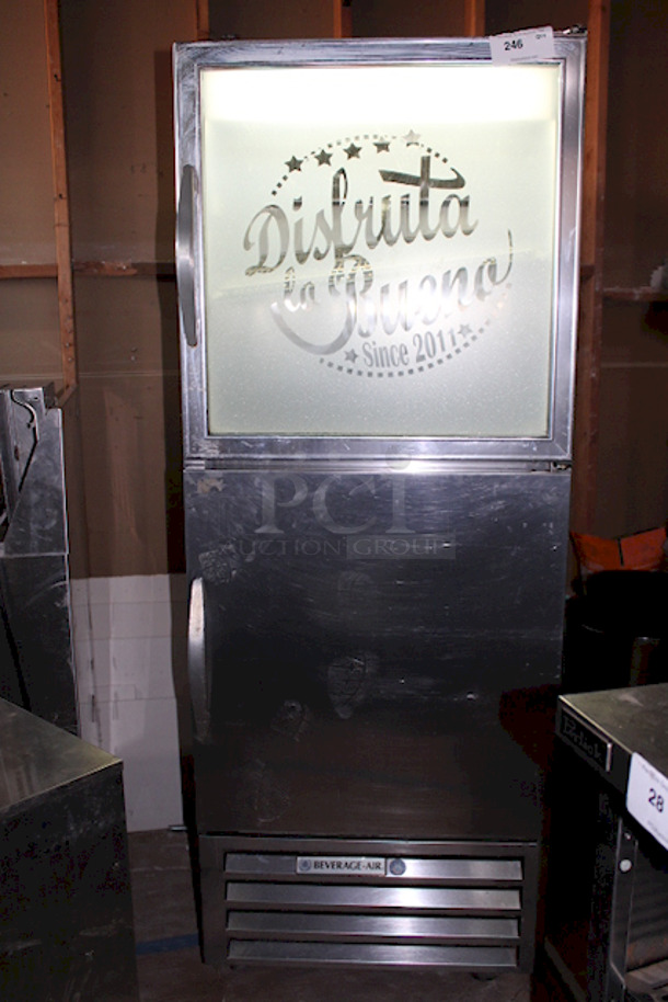 Beverage-Air RI18HC-HGS-26 One Section Glass and Solid Half Door Reach-In Refrigerator - 18 cu. ft. Tested, In Perfect Working Order. Refrigerator Was Ran For An Hour. Quickly Got To & Held Temperature. See Photos.  - Image 1 of 8