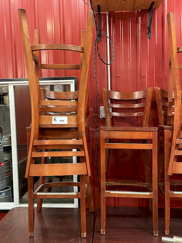 OUTSTANDING!! Wooden Ladder Back Bar Height Chairs. Seat Height: 29" Overall Dimensions: 18-1/2x17x43 3x Your Bid - Image 8 of 8