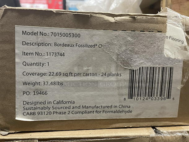 OUTSTANDING! 9 Cartons - Cali Bamboo Model 7015005300 Bordeaux Fossilized® Click-Eco Engineered Bamboo Flooring. 22.69 sq ft per Carton – 24 Planks – 204.21 sq ft in total. 9x Your Bid - Image 2 of 2