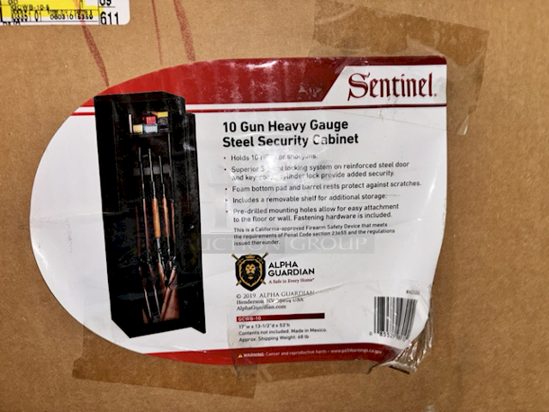 DO NOT MISS THIS!! Sentinel GCWB-10 10 Gun Heavy Gauge Steel Security Cabinet with Key Lock, Black, 17" x 13-1/2" x 53"
 - Image 1 of 2