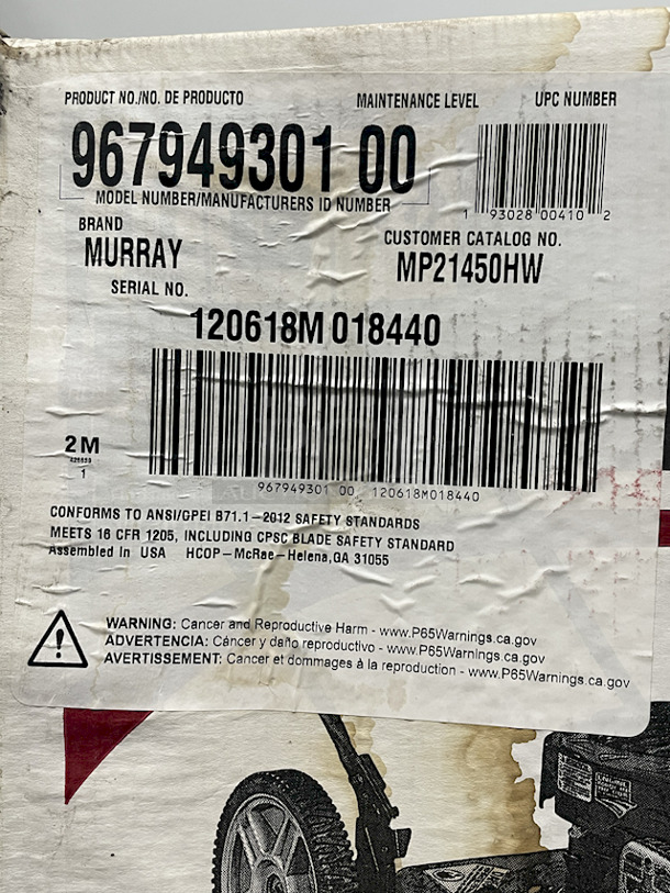 IN THE BOX! Murray MP21450HW 21” 2-n-1 High Wheel Push Mower. 11” High rear Wheels. Quick Change 2-n-1 Mulch/Side Discharge. 4 Point, 5 Position Height Of Cut.  - Image 2 of 3