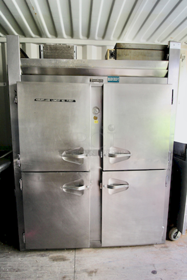 SWEET! Traulsen RHT232WUT-HHS Stainless Steel 51.6 Cu. Ft. Half Door Two Section Reach In Refrigerator - Specification Line, 115v 8.2amp 58x34x72  - Image 1 of 3