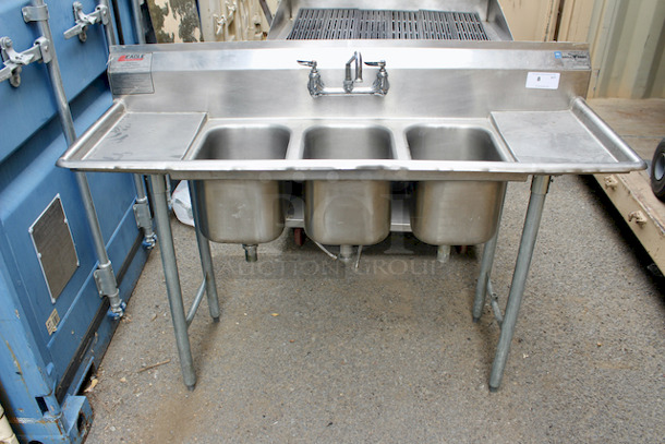 PERFECT! Eagle Compact 3 Compartment Sink With (2) Drain Boards – Compartment Dimensions Are 10-1/4x14x9 – Overall Dimensions Are 60x21x42 - Image 1 of 3