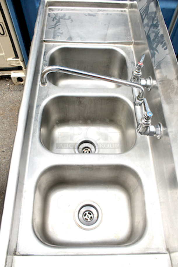 PERFECT! Eagle Compact 3 Compartment Sink With (2) Drain Boards – Compartment Dimensions Are 10-1/4x14x9 – Overall Dimensions Are 60x21x42 - Image 3 of 3