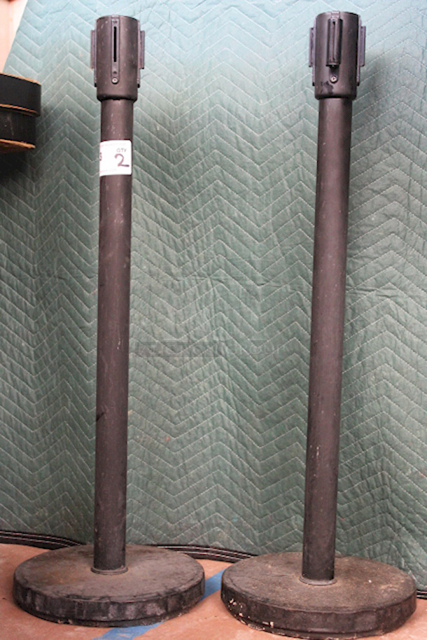 SWEET! Pair of Winco CGS-38K - Black Stanchion Post with 6-1/2 ft. Retractable Belt - Crowd Guidance System - 35-1/2"H. EXCELLENT Condition. 2x Your Bid - Image 1 of 1