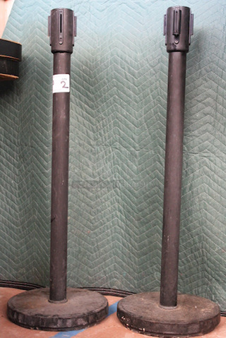 SWEET! Pair of Winco CGS-38K - Black Stanchion Post with 6-1/2 ft. Retractable Belt - Crowd Guidance System - 35-1/2"H. EXCELLENT Condition. 2x Your Bid
