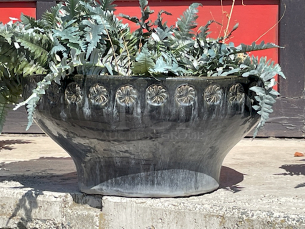 LARGE! Decorative Ceramic Potter With Artificial Plants - Image 1 of 3