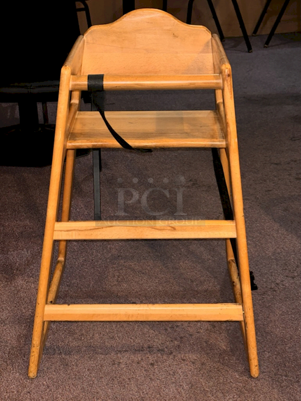 SOLID! Wood Highchair, Standard Height, Walnut Finish With Safety Strap.  - Image 1 of 5
