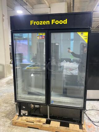 True GDM-49F-LD~TSL01 54 1/8" Black Glass Door Merchandiser Freezer with LED Lighting

