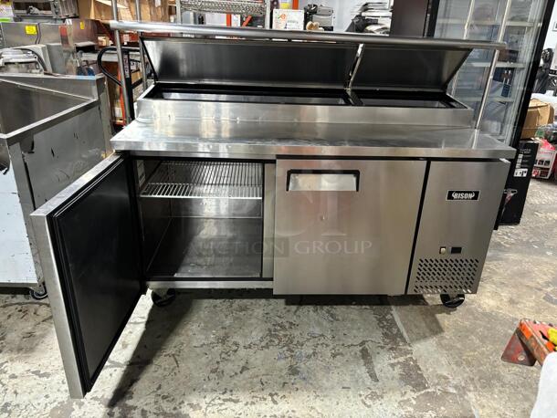 Bison Refrigeration BPT-67 Pizza Prep Unit, two-section, 20.0 cu. ft., side mounted self-contained refrigeration, self closing
 - Image 1 of 7