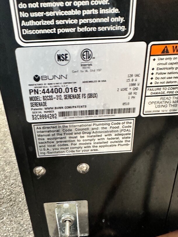 Late Model Bunn B2CSS-312 Sure Immersion 312 Black Single Cup Coffee Brewer - 120V, 1800W Tested and Working Starbucks Machine - Image 10 of 10