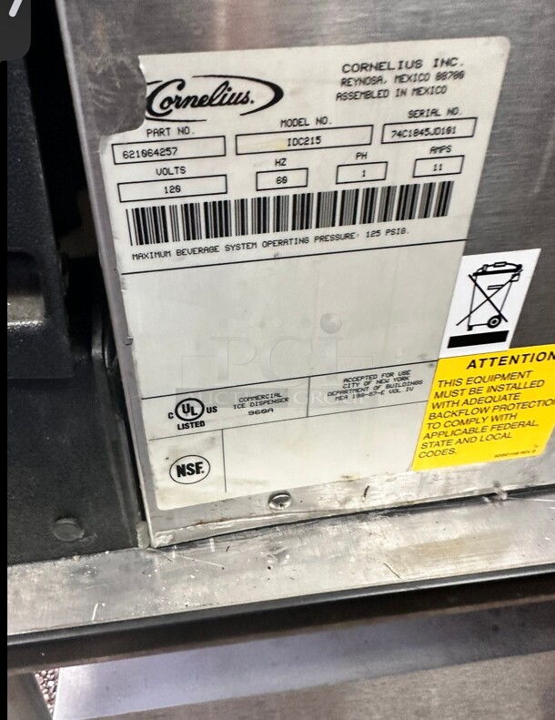 Cornelius IDC215 with 8  Sanitary Lever Valves Cold Carbonation Soda Dispenser 120 Volt Working - Image 6 of 9