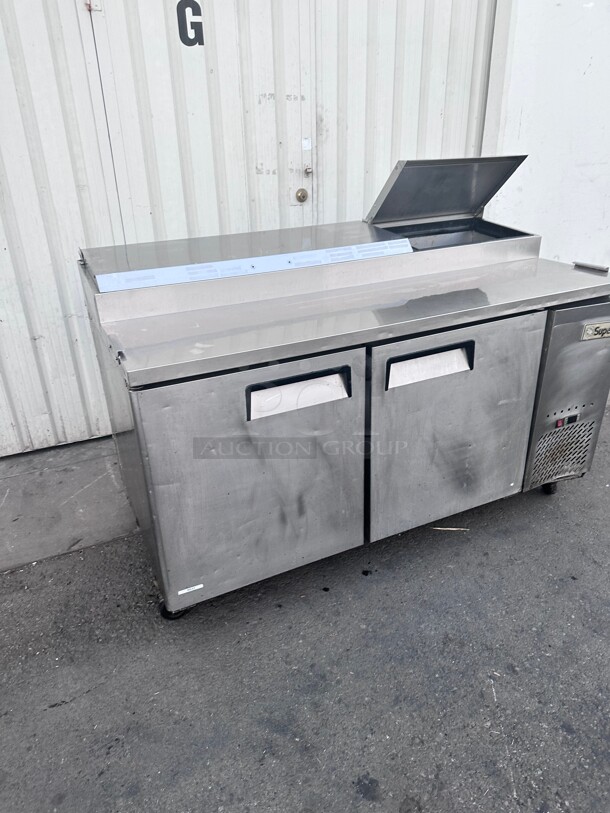 Certified Working! Supera  67 inch Double Section Refrigerated Pizza Prep Table Stainless interior & exterior NSF 115 Volt - Image 3 of 6
