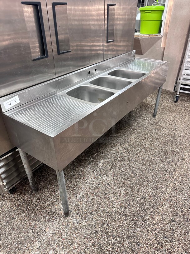 Krowne Metal 72 inch Stainless 3 Compartment Bar Sink 19 D with Two  12 inch  Drainboard NSF