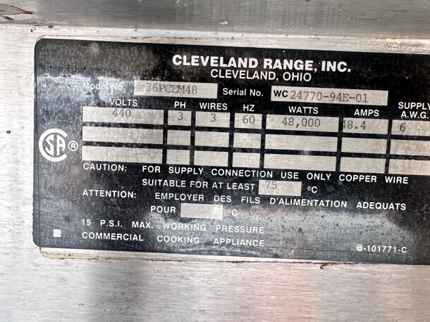 Cleveland ConvectionPro steamer with electric 15 PSI boiler 440 Volt 3 Phase - Image 6 of 8