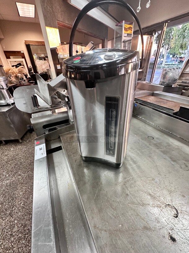 New Open Box Chefman Electric Hot Water Pot with Safety Lock, Stainless Steel, 5.3 Liter - Image 2 of 8