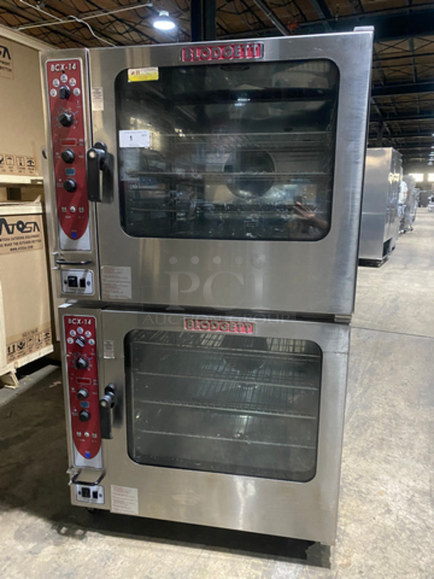 NICE! Blodgett Commercial Natural Gas Powered Double Deck Convection Oven! With View Through Doors! Metal Oven Racks! All Stainless Steel! On Casters! 2x Your Bid Makes One Unit! Model: BCX14G/AA SN: 092110JU025T