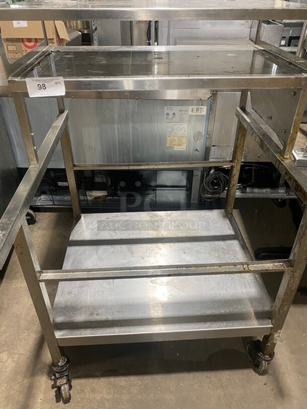 Stainless Steel Work Center With Double Over Head Shelf! On Casters! - Image 5 of 9