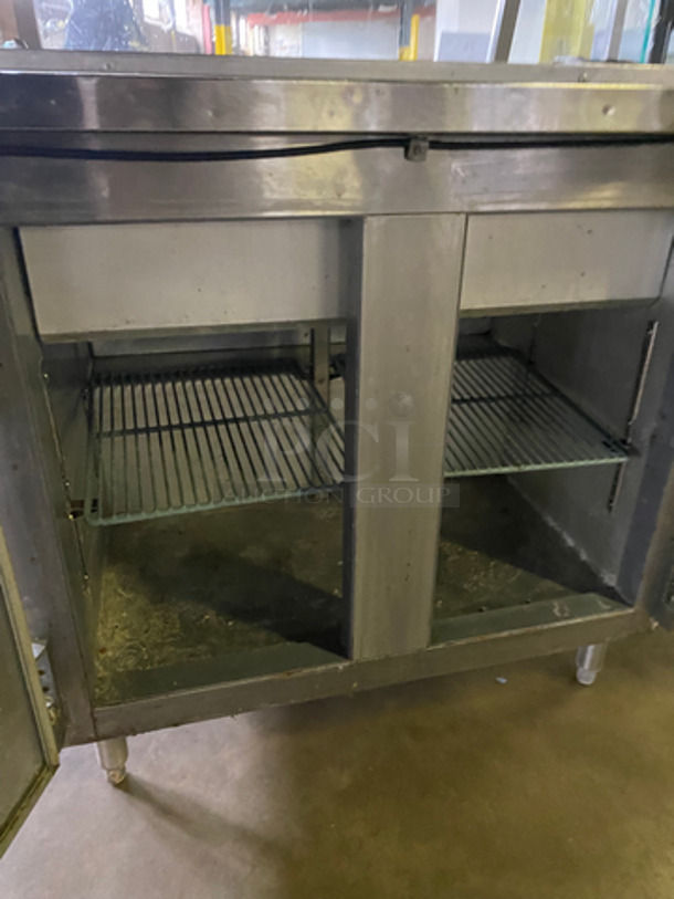 COOL! Leader Commercial Single Door Refrigerated Lowboy/Worktop Cooler! With Poly Coated Racks! With Front Glass!  All Stainless Steel! On Legs! Model: NSFB27S/C SN: NK12M0092A 115V 60HZ 1 Phase - Image 6 of 10