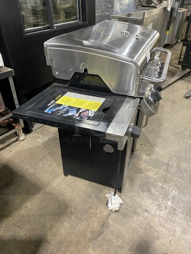 AWESOME! Char Broil Gas Powered Outdoor 6 Burner BBQ Grill! With Left Side Single Burner! Right Side Table! Hinged Lid! With Cabinet Storage Space Underneath! - Image 3 of 10