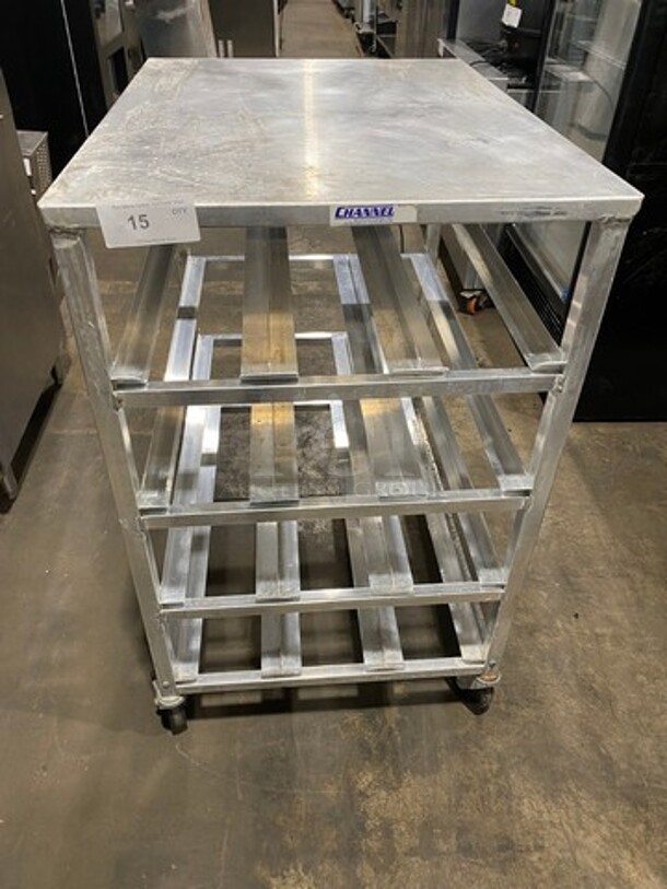 Channel Commercial Aluminum Mobile Can Rack! On Casters! - Image 1 of 6