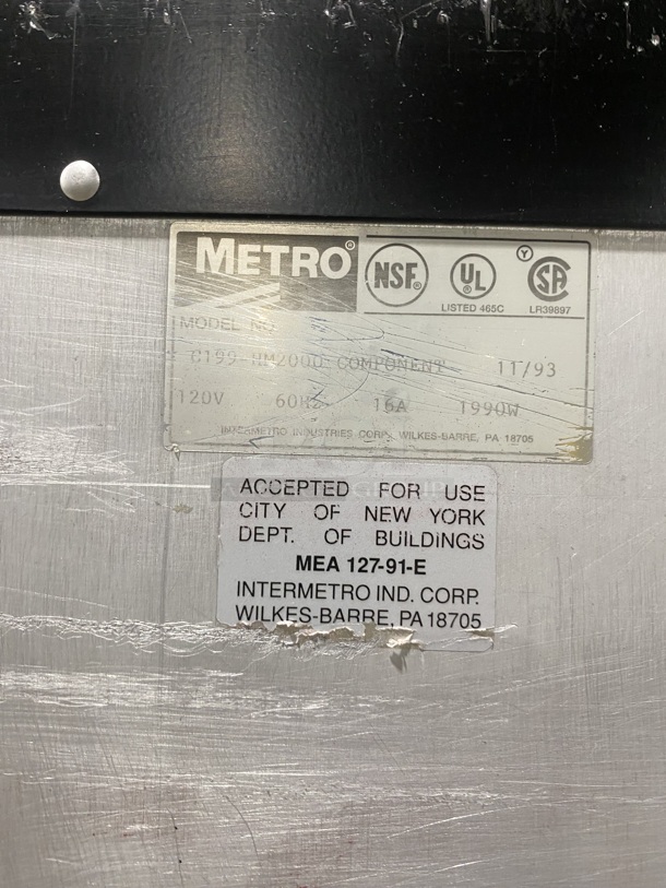 Sweet! Metro Commercial Insulated Stainless Steel Heating/Proofing Cabinet Food Warmer! MODEL C199-HM2000 120V! On Casters! - Image 6 of 7