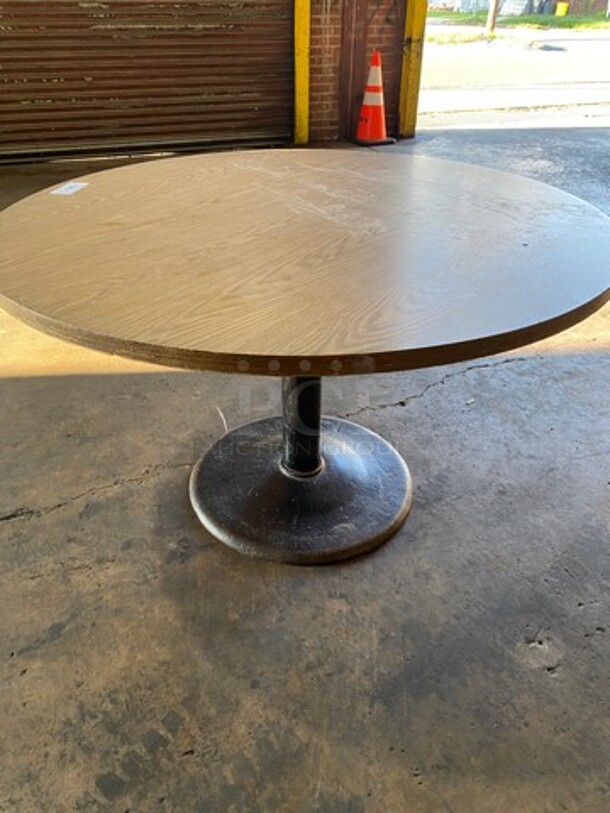 WOW! Brown Wooden Pattern Round Table! With Black Metal Pedestal Style Base! 3x Your Bid! - Image 3 of 5
