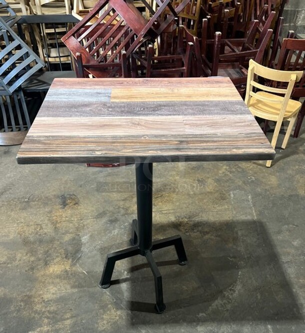 Wow! Brand New! OCS Barn Plank Finish Scratch Resistant Durowood Composite Bar Height Table!  Suitable For Indoor & Outdoor Use With Metal Bar Height Base! 24"x30"!  - Image 1 of 5