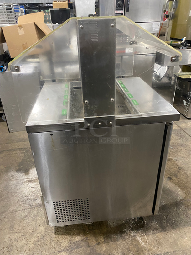 NICE! Turbo Air Refrigerated Salad Bar Island! With Sneeze Guard! Single Door Storage Space Underneath! All Stainless Steel! On Casters! Model: MST28711S SN: MS2TS10129 115V 60HZ 1 Phase - Image 4 of 8