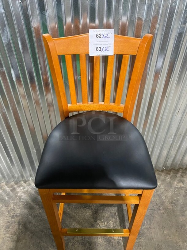 NICE!  NEW! Premium Us Made Vertical Slat Wood Bar Stool! With Black Vinyl Seat! 2x Your Bid! - Image 5 of 7