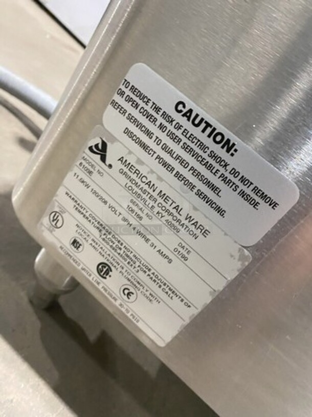 American Metal Ware All Stainless Steel Dual Coffee Brewer! With Hot Water Line! On Legs! Model 8103E Serial 106166! 120/208V 1 Phase!  - Image 2 of 11