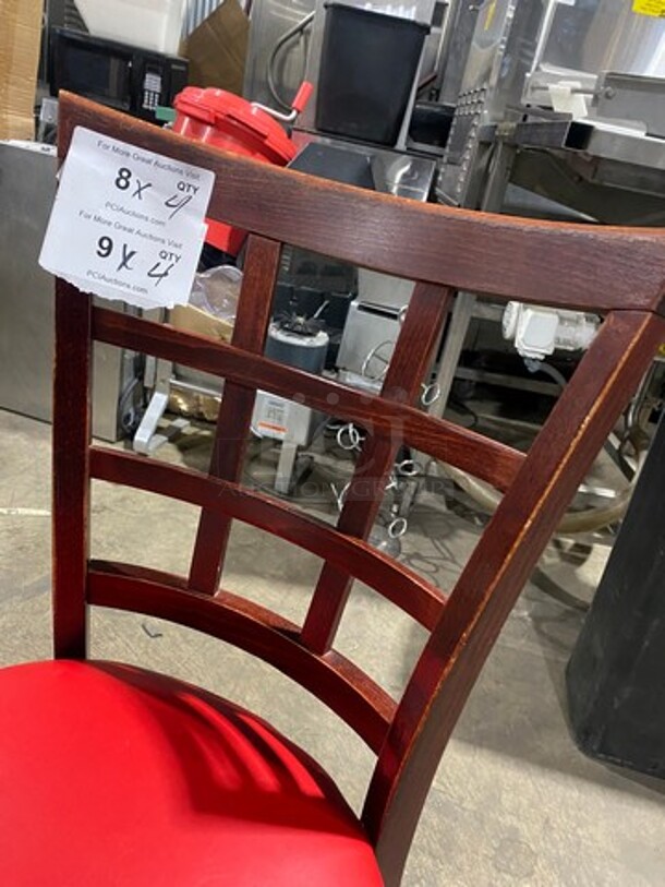 Red Cushioned Chairs! With Brown Wooden Body! 4x Your Bid! - Image 6 of 7