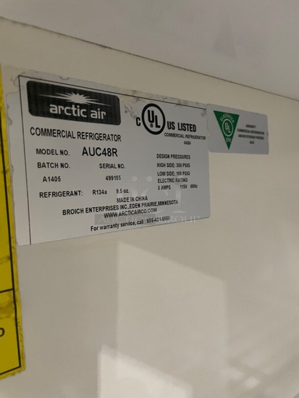 Artic Air Commercial 2 Door Work Top Cooler! All Stainless Steel! With Poly Coated Racks! 115V! On Casters! Model: AUC48R SN: 499185!  - Image 7 of 8