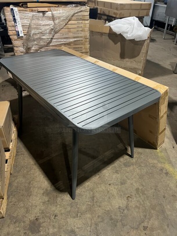 Brand New In The Box! DT All Alluminum Dark Gray Slats Dining Table! 30" By 60" With Legs! Perfect For Outdoors!  - Image 5 of 9