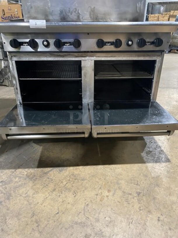 American Range Commercial Natural Gas Powered 8 Burner Stove! With Raised Back Splash And Salamander Shelf! With 2 Oven Underneath! Metal Oven Racks! All Stainless Steel! On Casters! - Image 7 of 10