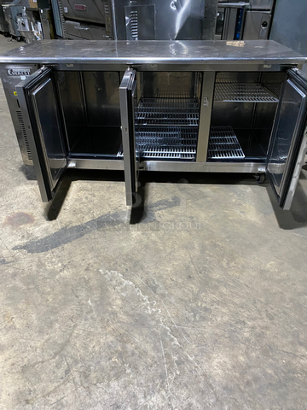 SWEET! Everest Commercial 3 Door Lowboy/Worktop Freezer! With Poly Coated Racks! All Stainless Steel! On Casters! Model: ETF3 115V 60HZ 1 Phase - Image 5 of 8