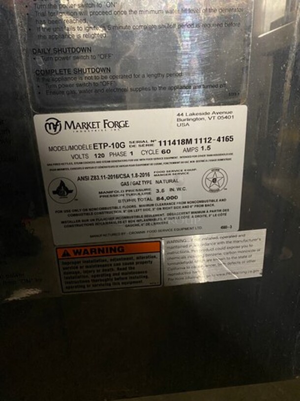 Market Forge Commercial Natural Gas Powered Dual Cabinet Steamer! All Stainless Steel! On Legs! WORKING WHEN REMOVED! Model: ETP10G SN: 111418M11124165 - Image 7 of 12