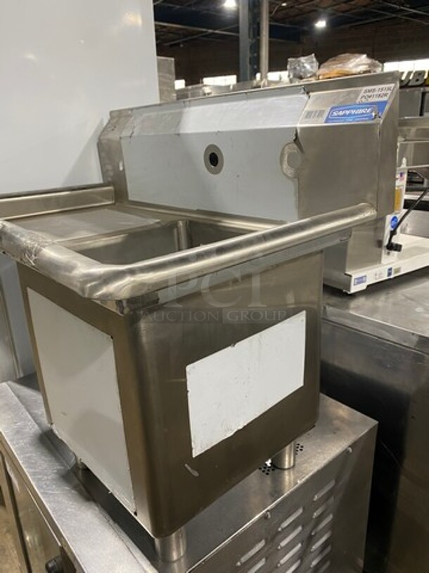 NEW! SCRATCH-N-DENT! Sapphire Single Compartment Prep Sink! With Single Side Drain Board! With Back Splash! All Stainless Steel! NO LEGS! Model: SMS1515L - Image 2 of 7