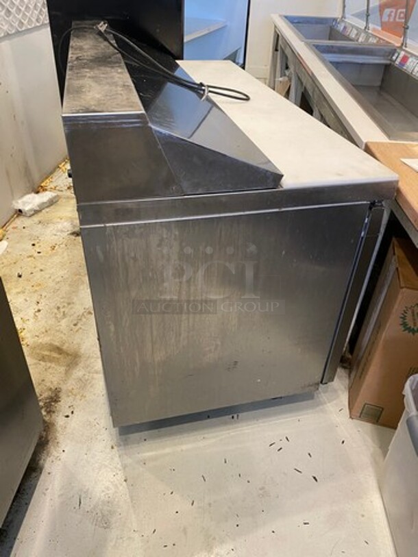 Continental Commercial Refrigerated Sandwich Prep Table! With Commercial Cutting Board! With 2 Door Storage Space Underneath! All Stainless Steel! On Casters! WORKING WHEN REMOVED! Model: SW6016 SN: 15875040 115V 60HZ 1 Phase - Image 2 of 9