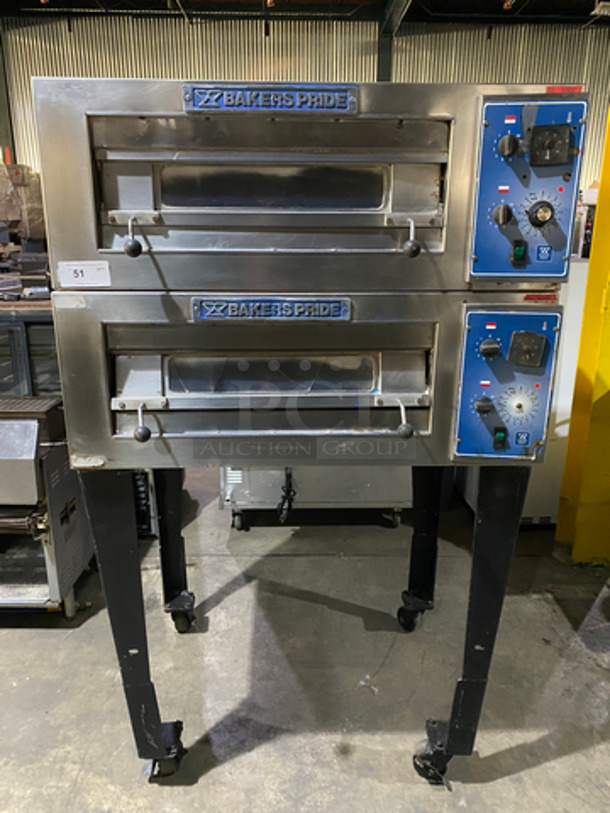 NICE! Bakers Pride Commercial Electric Powered Double Pizza Oven! All Stainless Steel! On Casters! Model: EP-1 SN: 580051002001 208V 60HZ 1 Phase