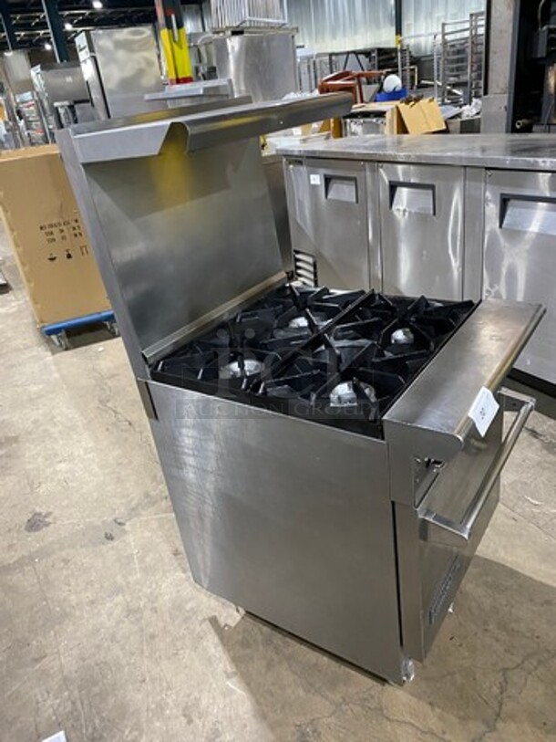 American Range Commercial Natural Gas Powered 4 Burner Stove! With Raised Back Splash And Salamander Shelf! With Oven Underneath! All Stainless Steel! On Legs! - Image 2 of 9